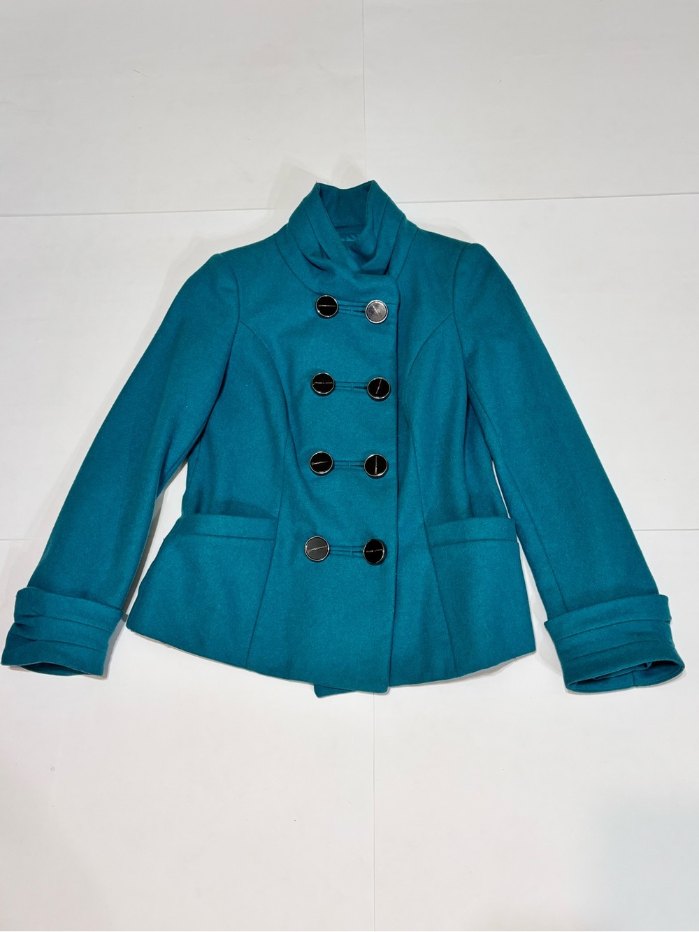 The Limited Turquoise Double-Breasted Pea Coat